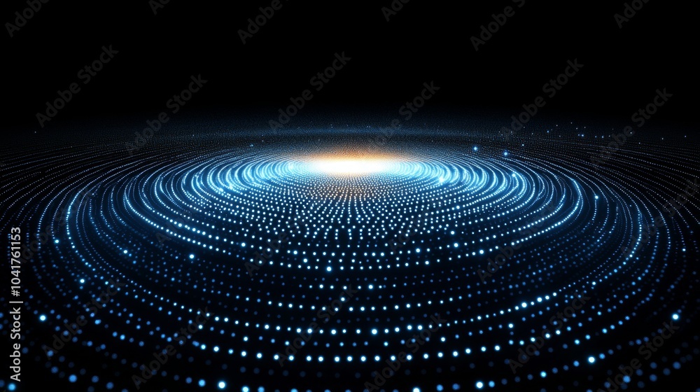 Aufkleber Swirling patterns of blue lights form a captivating cosmic display, illuminating a central glow against a deep black background, creating an enchanting digital art piece.
