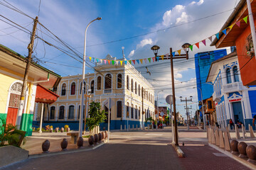 Houses, streets and important buildings of the city of Iquitos, Peru