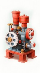 Obraz premium A vintage mechanical compressor with a colorful design, showcased on a white isolated background.