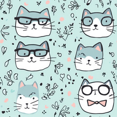 Fototapeta premium A playful pattern featuring adorable illustrated cats