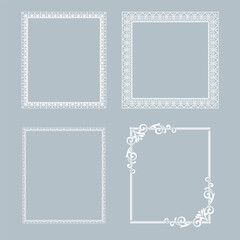 Set of decorative frames Elegant vector element for design in Eastern style, place for text. Floral gray and white borders. Lace illustration for invitations and greeting cards