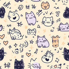 Fototapeta premium A playful pattern featuring adorable illustrated cats