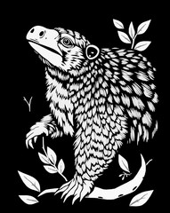 Pangolin black and white vector art illustration