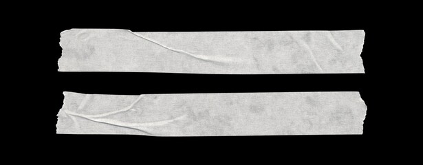 Set of duct tape lines, isolated white paper adhesive tape strips of long sizes on black background