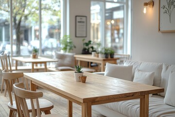 Wooden Cafe This is the cafe's modern Scandinavian interior with tables and chairs. Generative AI

