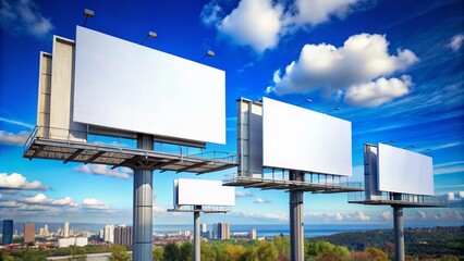 Fototapeta premium Blank Advertising Billboards Against a Clear Blue Sky for Creative Marketing Concepts