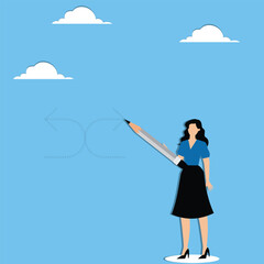 Businesswoman drawing new path over dotted line symbolizing strategic career change and growth