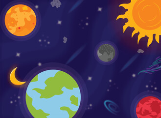 Naklejka premium Vector Hand Drawn Outer Space Background Illustrations