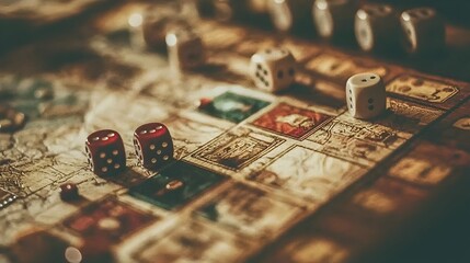 Naklejka premium Visually Captivating Modern Board Game Layout with Intricate Game Pieces Detailed Game Board and Hints of Strategic Excitement