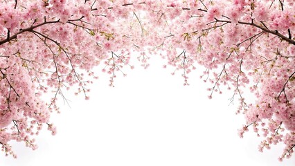 Fototapeta premium Cherry blossom branches forming a canopy against white background