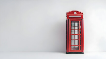 Obraz premium Classic Red Telephone Booth Against Clean White Background