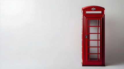 Obraz premium Classic Red British Telephone Booth on White Background with Copy Space