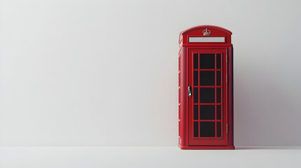 Fototapeta premium Iconic Red Telephone Booth Isolated on Clean White Background with Copy Space