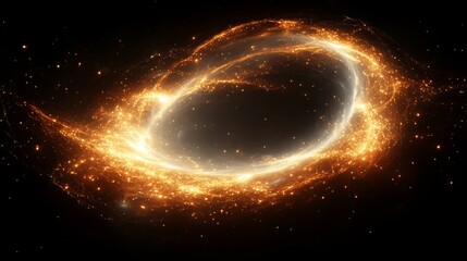 Obraz premium A radiant swirl of golden particles and gas illuminates the dark depths of space, showcasing a stunning cosmic phenomenon filled with energy and light.