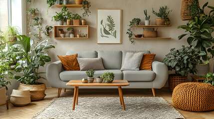 Living Room Decor Ideas with Plants,  Gray Couch and Cozy  Rugs