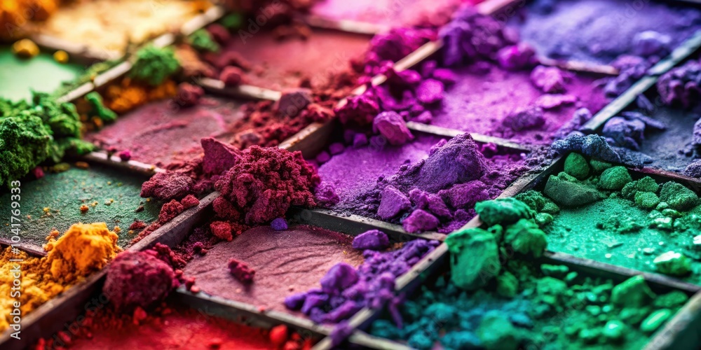 Aufkleber A Close-Up View of a Palette Filled with Vibrant and Bold Colors, Highlighting the Textured Surface and the Array of Pigments Ready for Creative Application