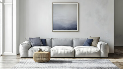 Modern Living Room Design with Gray Couch and Wooden Coffee Table