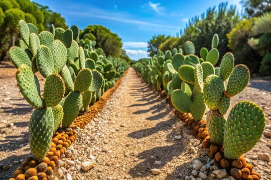 Carpet of Opuntia engelmannii Rastrera in Allauch in Provence with leading lines