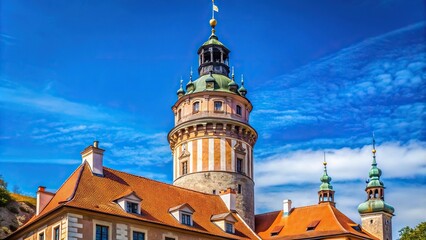 Fototapeta premium castle tower from Cesky Krumlov with blue sky