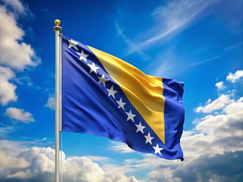 Bosnia and Herzegovina National Flag Waving for Independence Day Celebration