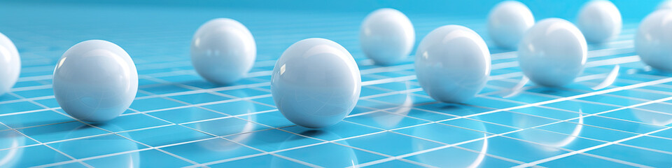 Powder Blue Abstract Grid Pattern with Rolling White Metal Balls