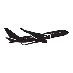 Black Airplane Silhouette on a Plain White Background.