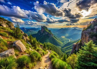 Obraz premium Breathtaking Panoramic Hiking Adventure in Nature's Majesty