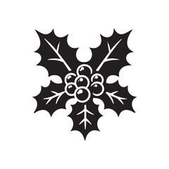 Holly Berry and Mistletoe Silhouette Icon for Christmas Design.