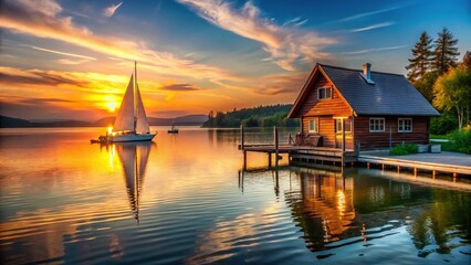 Fototapeta premium Charming waterfront chalet with scenic view
