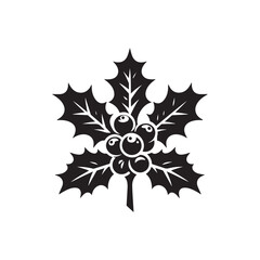 Christmas Mistletoe and Holly Berry Icon Silhouettes on White Background.