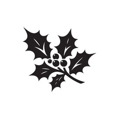 Christmas Mistletoe and Holly Berry Icons - Silhouettes on White.
