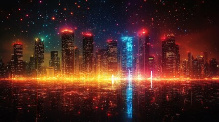 Glowing Digital Network Over Urban Landscape