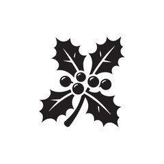 Christmas Mistletoe and Holly Berry Icons - Silhouettes on White.