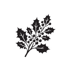Christmas Mistletoe and Holly Berry Icons - Silhouettes on White.