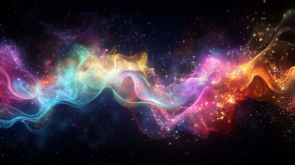 Fototapeta premium Vibrant Flowing Neon Waves and Particles in Abstract Cosmic Design