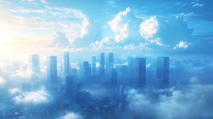 Fototapeta premium Abstract Digital Clouds Hovering Over Cityscape