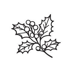 Holly Berry and Mistletoe Line Drawing - Christmas Icon.
