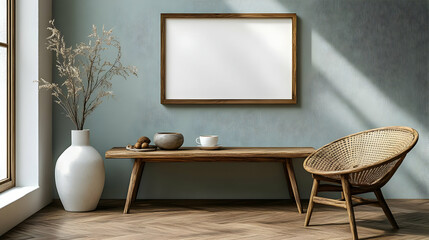 Minimalist Living Room Decor with Wooden Table and Chair