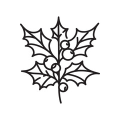 Fototapeta premium Christmas Mistletoe and Holly Berry Icon - Line Art on White.