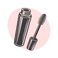 Mascara silhouette, eyelash extension. Beauty salon logo. Mascara icon, eyelashes. Illustration