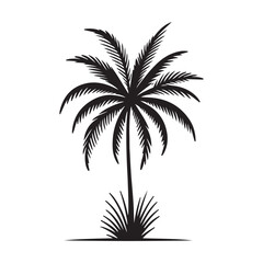 Coconut Palm Tree Silhouette Icon Illustration on White Background.