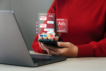 Online sales concept of digital marketing, ad, product ads, promotion of products or services...