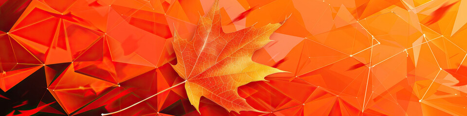 Obraz premium Orange Coral Abstract Geometric Pattern with Splayed Fallen Leaf