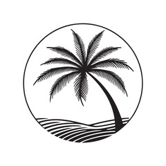 Tropical Coconut Palm Tree Icon Silhouette on White Background.