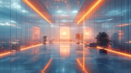Fototapeta premium Futuristic Corporate Office Space with AI Holograms