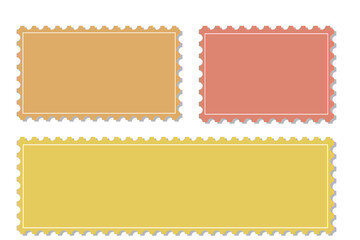 Postage stamp set. Mockup postage stamps with shadow. Blank postage stamp borders template collection. Realistic trendy post stamps set - stock 