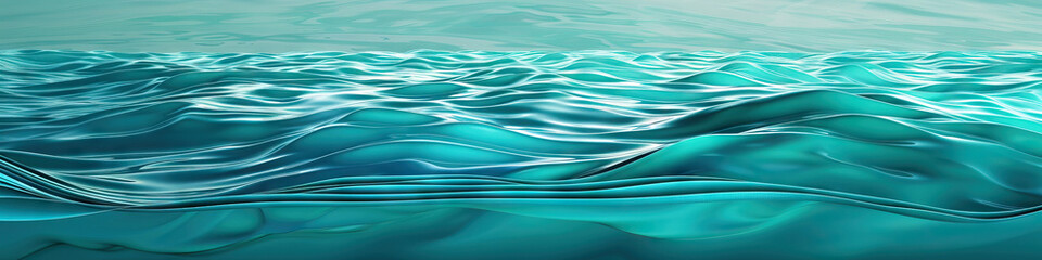 Fototapeta premium Turquoise Waves: Turquoise ripples flow across a serene blue background, evoking images of a calm ocean.