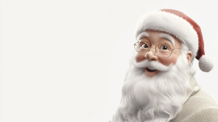A cartoonish image of Santa Claus with a big smile on his face