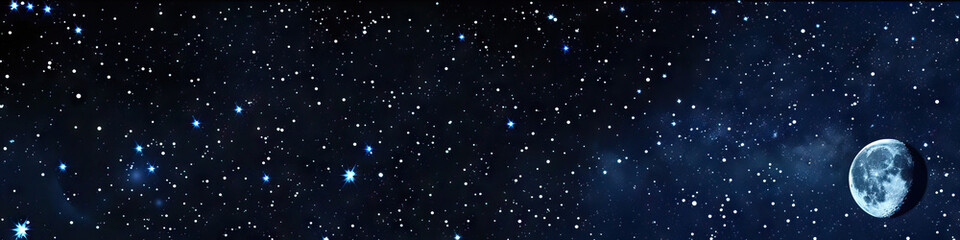 Obraz premium Indigo Night Sky: An inky blue-black indigo sky dotted with twinkling stars and a bright white moon provides a dreamy backdrop.