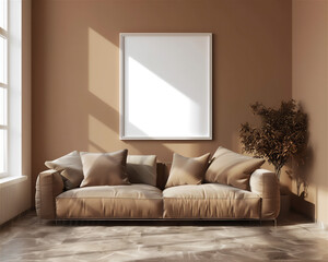 Mock up poster or photo frame in the living room with couch part 12